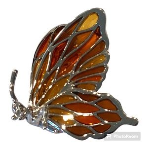 2” Vintage Plique a Jour Butterfly Brooch